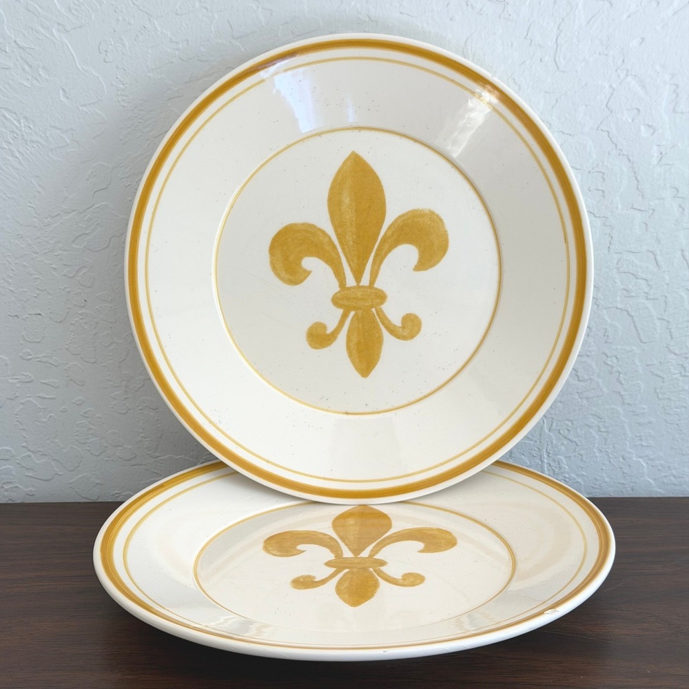 Pair of Fleur De Lis‎ William Sonoma Salad Plates Yellow 8" Ceramic